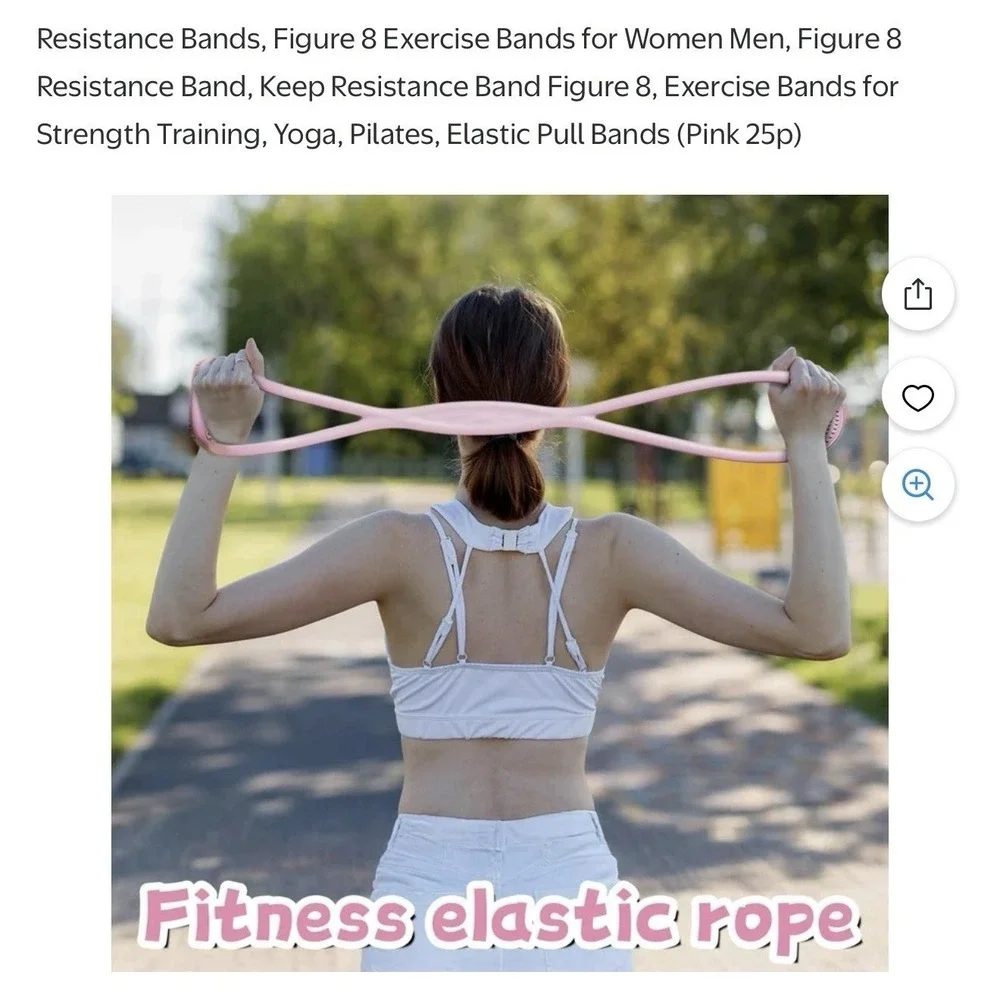 Ackssi Figure 8 Resistance Band, Pink, High Elasticity, Non-Slip, Yoga/Pilates